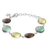 Bracelet 1262 in Silver with Mix: green quartz, lemon quartz, smoky quartz