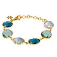 Bracelet 1262 in Gold plated silver with Mix: rock crystal, green quartz, London blue crystal