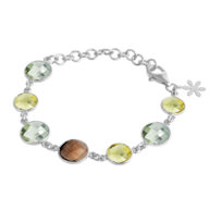 Bracelet 1394 in Silver with Mix: green quartz, lemon quartz, smoky quartz