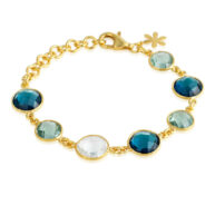 Bracelet 1394 in Gold plated silver with Mix: rock crystal, green quartz, London blue crystal