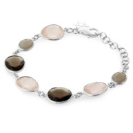Bracelet 1419 in Silver with Mix: grey agate, rose quartz, smoky quartz