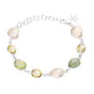 Bracelet 1419 in Silver with Mix: rose quartz, lemon quartz, prehnite