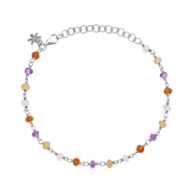Bracelet 1433 in Silver with Mix: amethyst, coloured freshwater pearls, carnelian, peach moonstone, rose quartz
