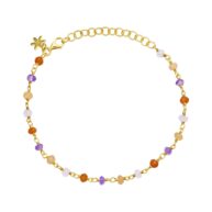 Bracelet 1433 in Gold plated silver with Mix: amethyst, coloured freshwater pearls, carnelian, peach moonstone, rose quartz