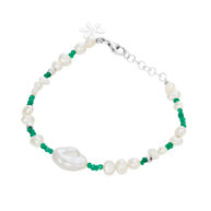 Bracelet 1874 in Silver with Mix: White freshwater pearl, green agat