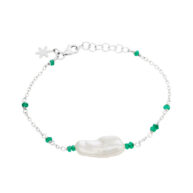 Bracelet 1877 in Silver with Mix: White freshwater pearl, green agat