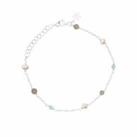 Bracelet 1882 in Silver with Mix: amazonite, grey moonstone, white freshwater pearl 20 cm