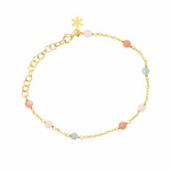 Bracelet 1882 in Gold plated silver with Mix: aquamarine, white moonstone, peach moonstone 20 cm