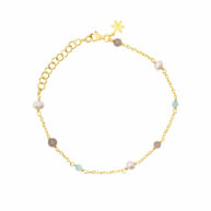 Bracelet 1882 in Gold plated silver with Mix: amazonite, grey moonstone, white freshwater pearl 20 cm