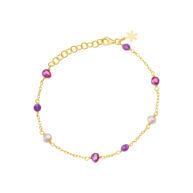 Bracelet 1882 in Gold plated silver with Mix: amethyst, light pink freshwater pearl, purple freshwater pearl 20 cm