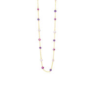 Necklace 1882 in Gold plated silver with Mix: amethyst, light pink freshwater pearl, purple freshwater pearl 45 cm