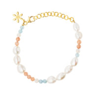 Bracelet 1886 in Gold plated silver with Mix: aquamarine, white moonstone, peach moonstone, white freshwater pearl 20 cm