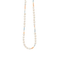Necklace 1886 in Gold plated silver with Mix: aquamarine, white moonstone, peach moonstone, white freshwater pearl 45 cm
