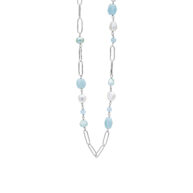 Necklace 1888 in Silver with Mix: aquamarine, amazonite, freshwater pearls 45 cm