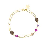 Bracelet 1888 in Gold plated silver with Mix: amethyst, coloured freshwater pearls, smoky quartz 20 cm