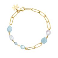 Bracelet 1888 in Gold plated silver with Mix: aquamarine, amazonite, freshwater pearls 20 cm