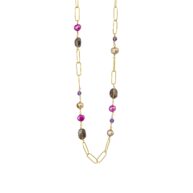 Necklace 1888 in Gold plated silver with Mix: amethyst, coloured freshwater pearls, smoky quartz 45 cm
