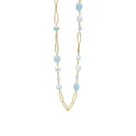 Necklace 1888 in Gold plated silver with Mix: aquamarine, amazonite, freshwater pearls 45 cm