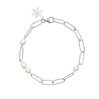 Bracelet 1899 in Polished silver with White freshwater pearl 20 cm