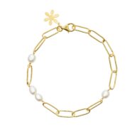 Bracelet 1899 in Polished gold plated silver with White freshwater pearl 20 cm