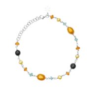 Bracelet 1901 in Silver with Mix: apatite, coloured freshwater pearls, carnelian, black agate 20 cm
