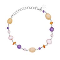 Bracelet 1901 in Silver with Mix: amethyst, coloured freshwater pearls, carnelian, peach moonstone, rose quartz 20 cm