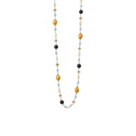 Necklace 1901 in Silver with Mix: apatite, coloured freshwater pearls, carnelian, black agate 45 cm