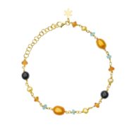 Bracelet 1901 in Gold plated silver with Mix: apatite, coloured freshwater pearls, carnelian, black agate 20 cm