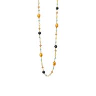 Necklace 1901 in Gold plated silver with Mix: apatite, coloured freshwater pearls, carnelian, black agate 45 cm