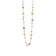 Necklace 1901 in Gold plated silver with Mix: amethyst, coloured freshwater pearls, carnelian, peach moonstone, rose quartz 45 cm