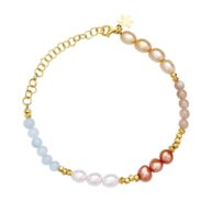 Bracelet 1906 in Gold plated silver with Mix: aquamarine, peach moonstone, coloured freshwater pearls 20 cm