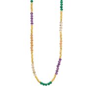 Necklace 1906 in Gold plated silver with Mix: amethyst, green agate, peach moonstone, rutilated quartz 45 cm