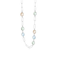 Necklace 1924 in Silver with Mix: green quartz, morganite crystal, synthetic blue topaz 80 cm