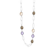 Necklace 1924 in Silver with Mix: light amethyst, morganite crystal, smoky quartz 80 cm