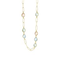 Necklace 1924 in Gold plated silver with Mix: green quartz, morganite crystal, synthetic blue topaz 80 cm