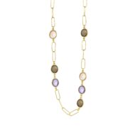 Necklace 1924 in Gold plated silver with Mix: light amethyst, morganite crystal, smoky quartz 80 cm