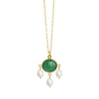 Necklace 1925 in Gold plated silver with Green agate 60 cm