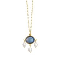 Necklace 1925 in Gold plated silver with London blue crystal 60 cm