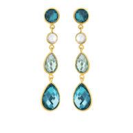 Earrings 4073 in Gold plated silver with Mix: rock crystal, green quartz, London blue crystal