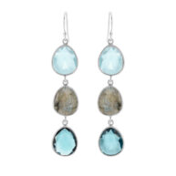 Earrings 5567 in Silver with Mix: labradorite, London blue crystal, synthetic blue topaz