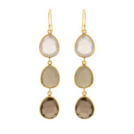 Earrings 5567 in Gold plated silver with Mix: grey agate, rose quartz, smoky quartz