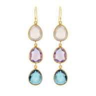Earrings 5567 in Gold plated silver with Mix: amethyst, London blue crystal, rose quartz