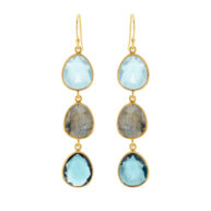 Earrings 5567 in Gold plated silver with Mix: labradorite, London blue crystal, synthetic blue topaz
