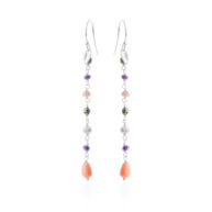 Earrings 5634 in Silver with Mix: amethyst, naturecoloured freshwater pearl, pyrite, light pink mother of pearl, sea bamboo