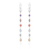 Earrings 5634 in Silver with Mix: amethyst, golden freshwater pearl, pink calcite, light pink freshwater pearl, smoky quartz