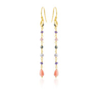 Earrings 5634 in Gold plated silver with Mix: amethyst, naturecoloured freshwater pearl, pyrite, light pink mother of pearl, sea bamboo