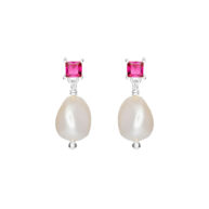Earrings 5638 in Silver with Pink zirconia