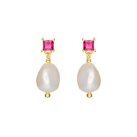 Earrings 5638 in Gold plated silver with Pink zirconia