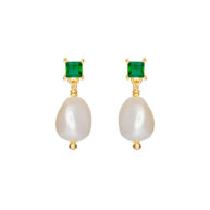 Earrings 5638 in Gold plated silver with Emerald green zirconia