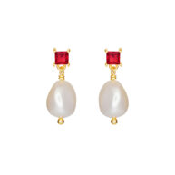 Earrings 5638 in Gold plated silver with Garnet red zirconia
